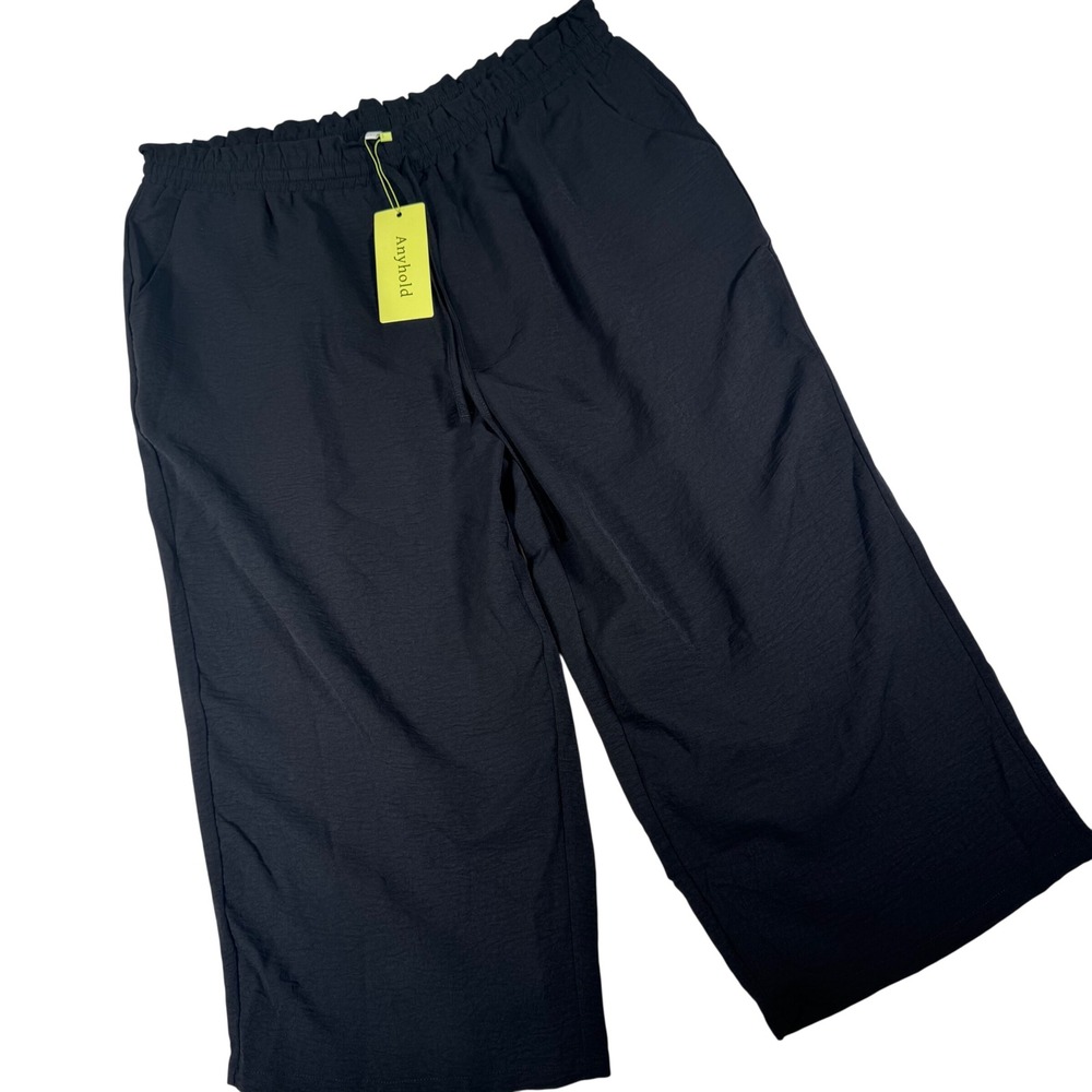 Anyhold Wide Leg Pants Women 2XL Black Cropped Paperbag Waist New NWT Athleisure